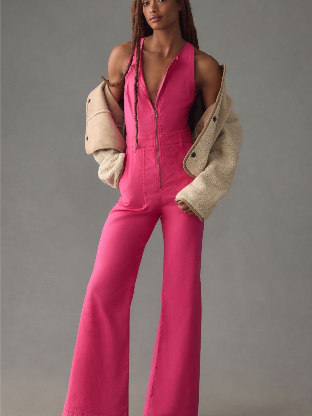 The Naomi Workwear Jumpsuit by Maeve fuchsia pink wore once size 12 retail $178